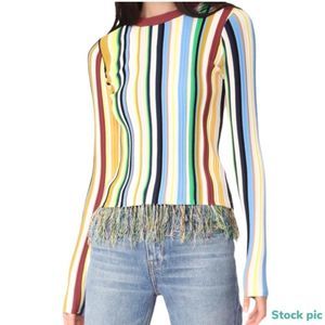 NWT $365 MILLY | Rainbow | Multi Vertical Stripe Pullover Top | Stretch